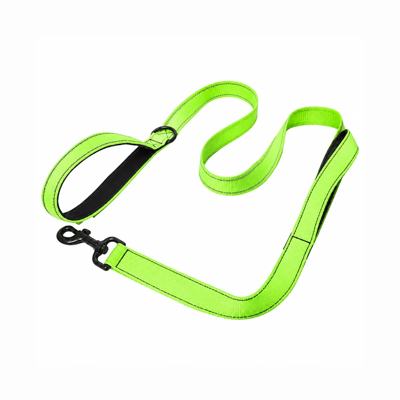 Double-Sided Reflective Double-Handled Dog Leash - Fluorescent Green