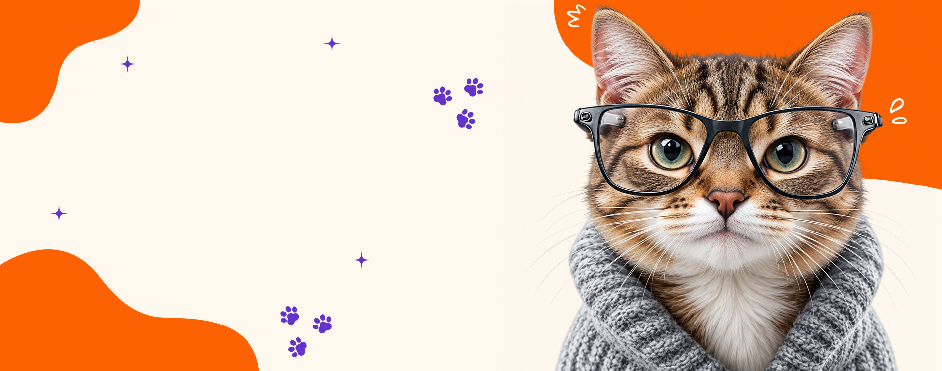 Dog wearing glasses surrounded by pet icons